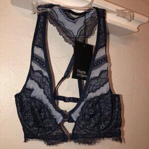 NWT Thistle & Spire SZ 32C Denim Color Lace Accented Racerback Underwire Bra